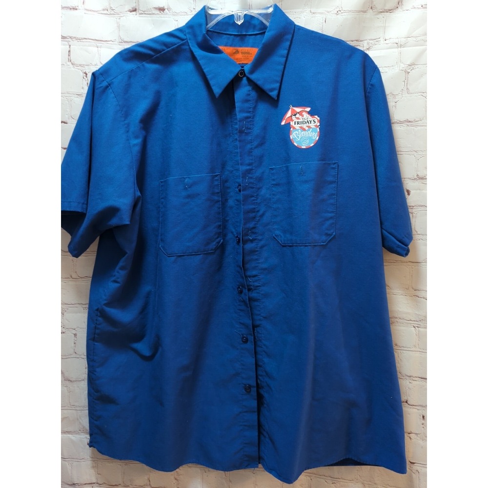 TGI Fridays Employee Work Blue Button Front Men's‎ Shirt XL Blender Boy